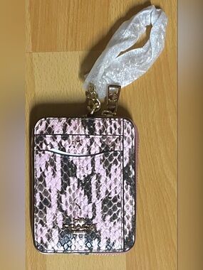 Coach Pink Multi Snake-Print Card Case with Gold Chain Wristband